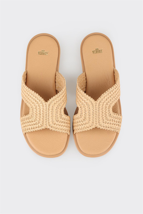 Bej kadın düz terlik - Elle Shoes