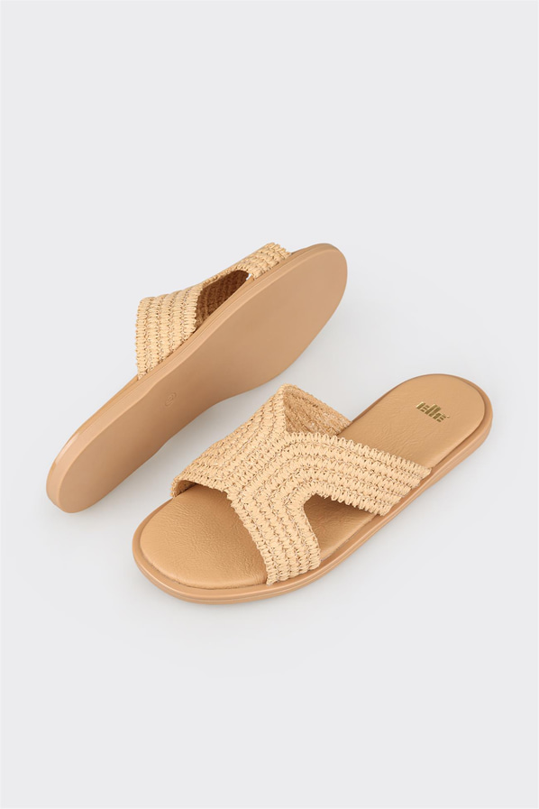 Bej kadın düz terlik - Elle Shoes