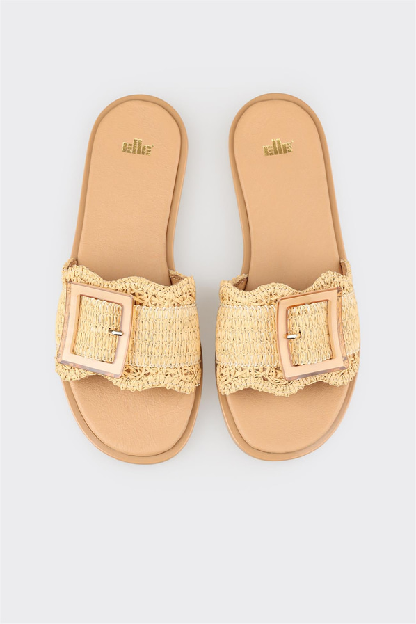 Bej kahve düz kadın terlik, ofis stili için - Elle Shoes