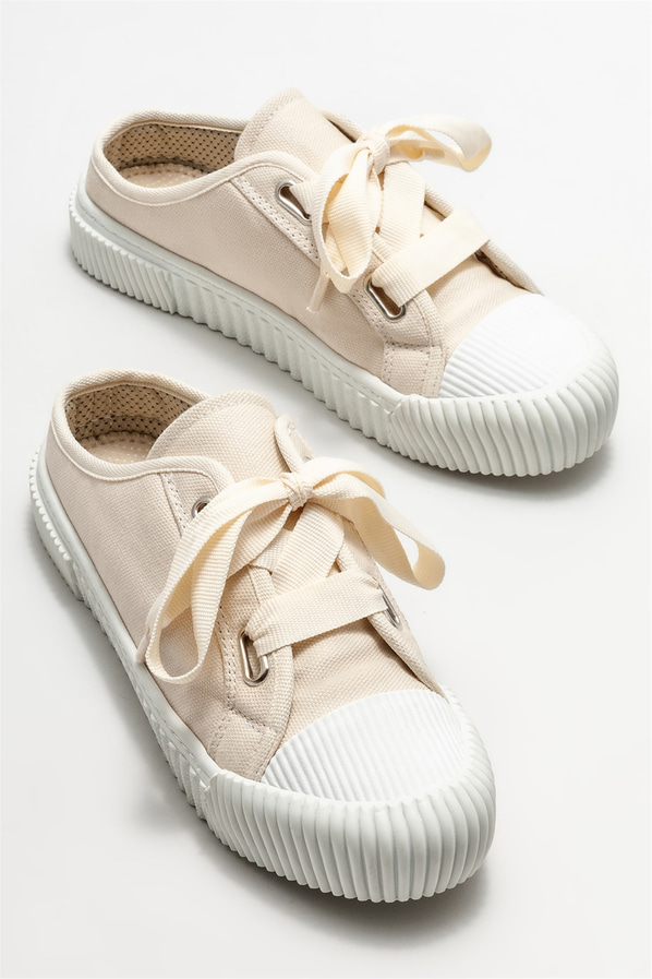 Bej düz kadın terlik - Elle Shoes