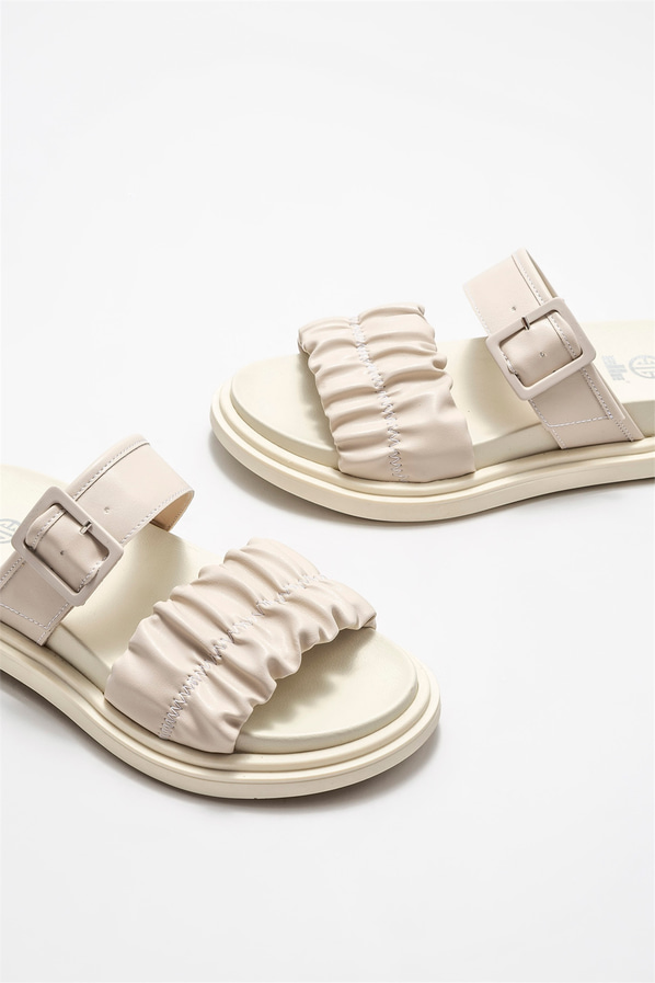 Bej kadın düz terlik - Elle Shoes