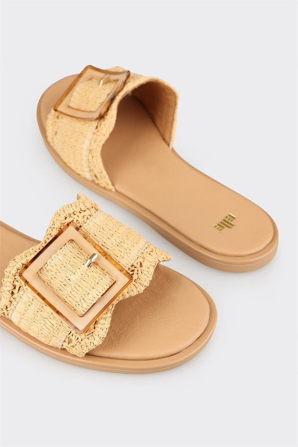 Bej kahve düz kadın terlik, ofis stili için - Elle Shoes
