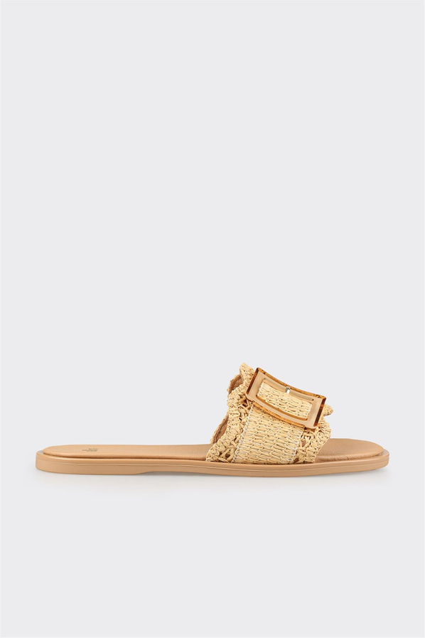 Bej kahve düz kadın terlik, ofis stili için - Elle Shoes