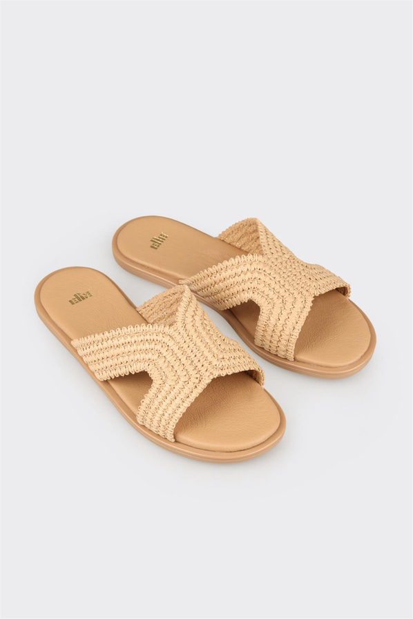 Bej kadın düz terlik - Elle Shoes