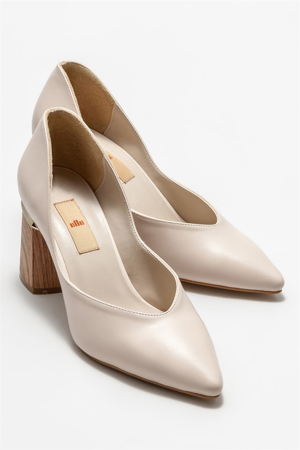 Bej topuklu kadın ayakkabı - Elle Shoes