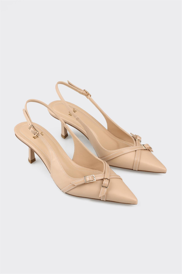Bej ince topuklu kadın ayakkabı - Elle Shoes