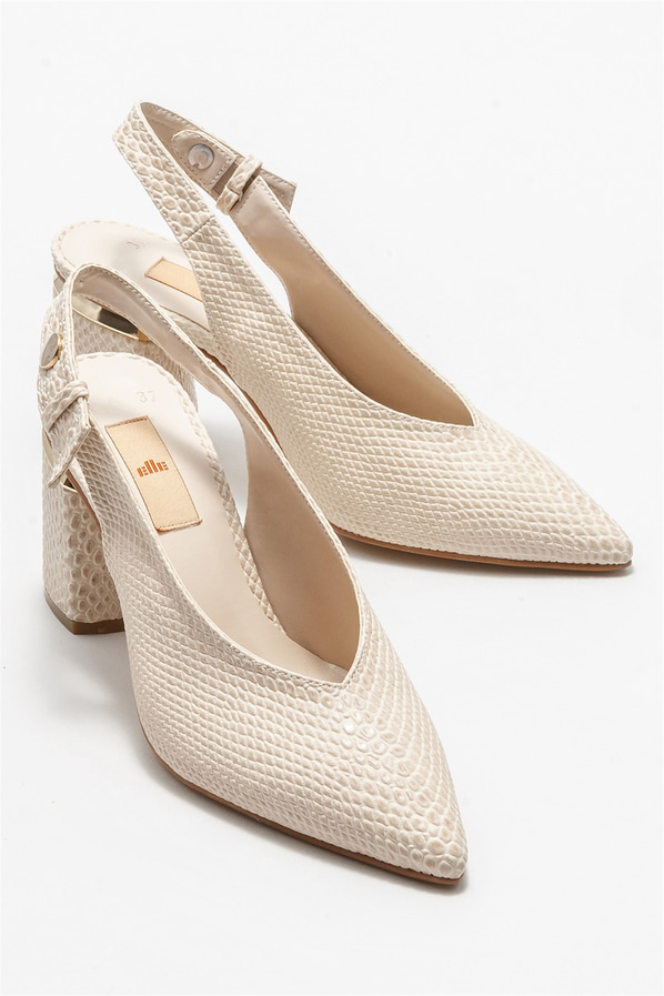 Bej topuklu kadın ayakkabı - Elle Shoes