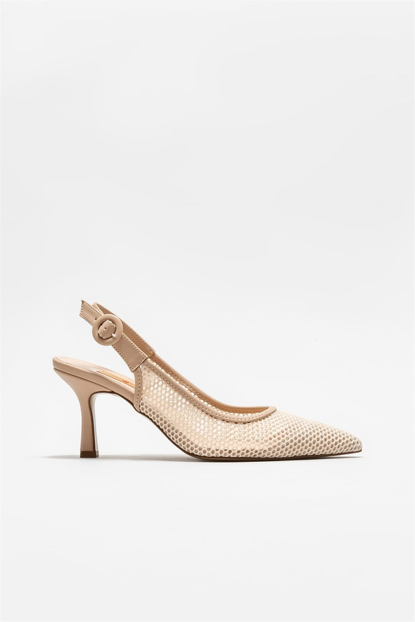 Bej topuklu kadın ayakkabı - Elle Shoes