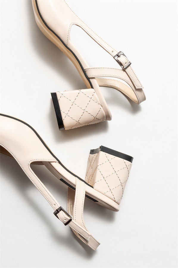 Bej topuklu kadın ayakkabı - Elle Shoes