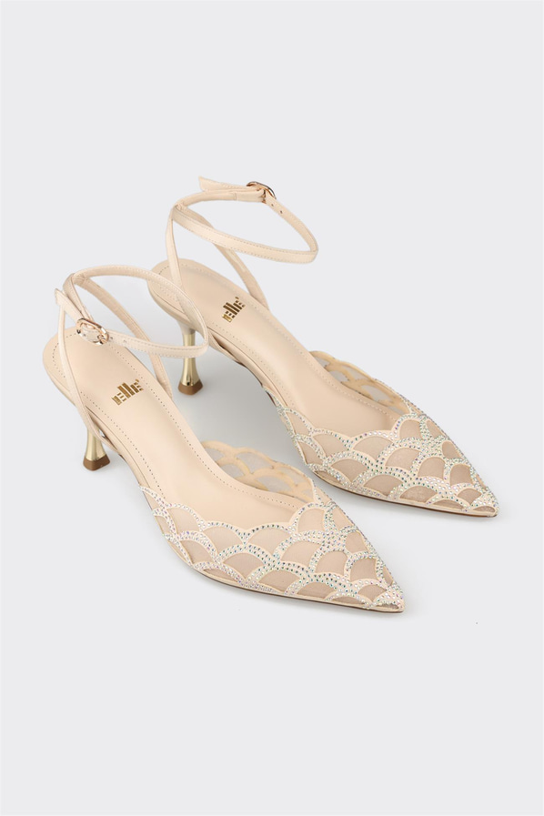 Bej topuklu kadın ayakkabı - Elle Shoes
