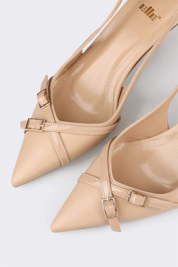 Bej ince topuklu kadın ayakkabı - Elle Shoes