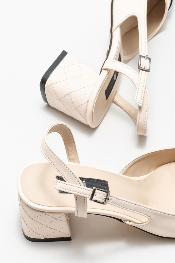 Bej topuklu kadın ayakkabı - Elle Shoes