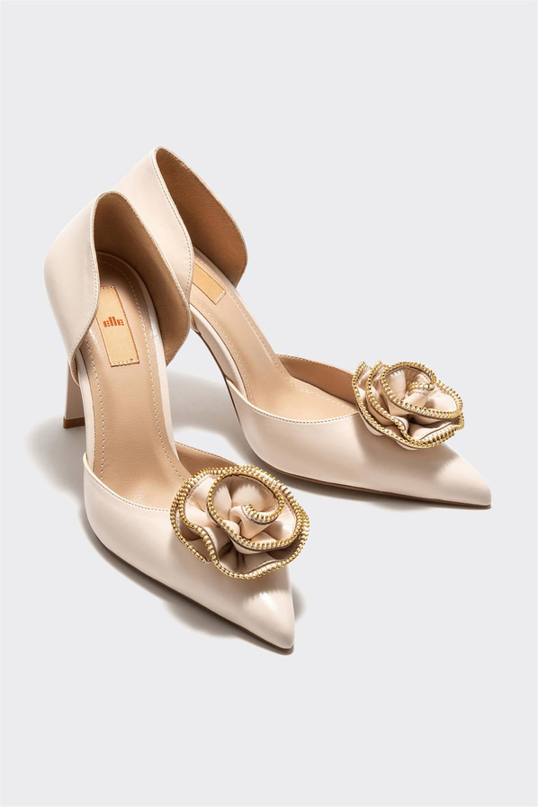 Bej topuklu kadın ayakkabı - Elle Shoes