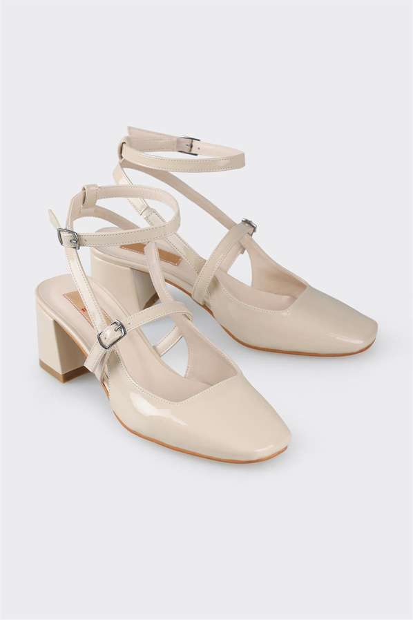 Bej topuklu kadın ayakkabı - Elle Shoes