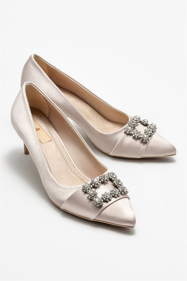 Bej topuklu kadın ayakkabı - Elle Shoes