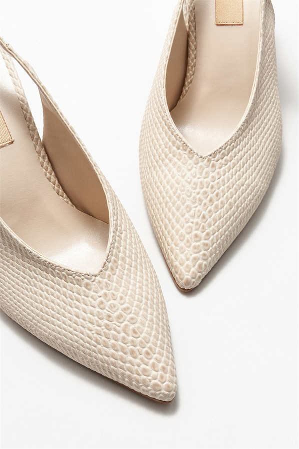 Bej topuklu kadın ayakkabı - Elle Shoes