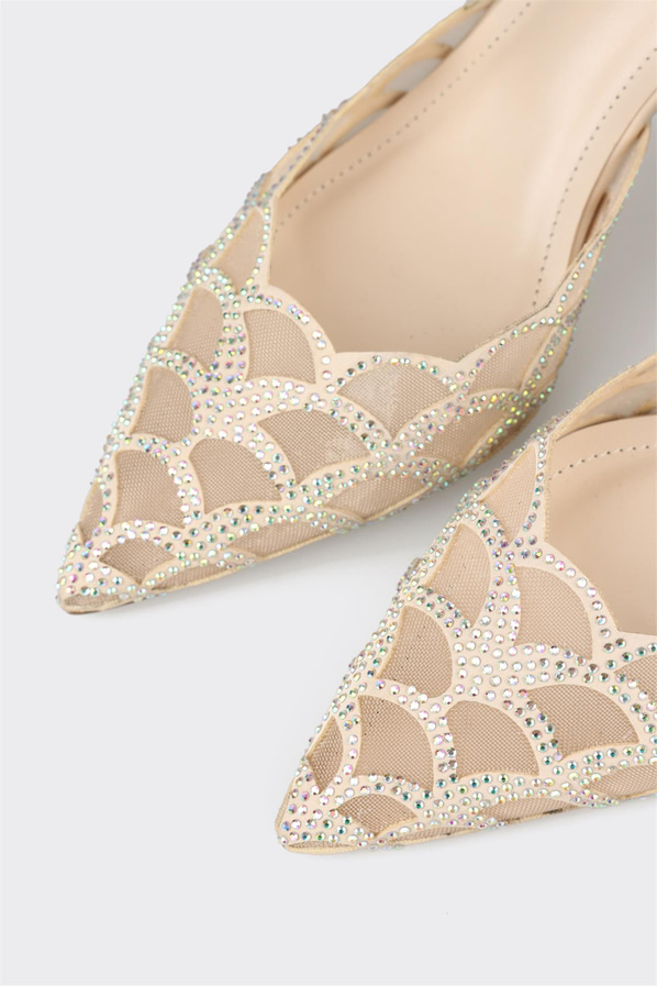 Bej topuklu kadın ayakkabı - Elle Shoes