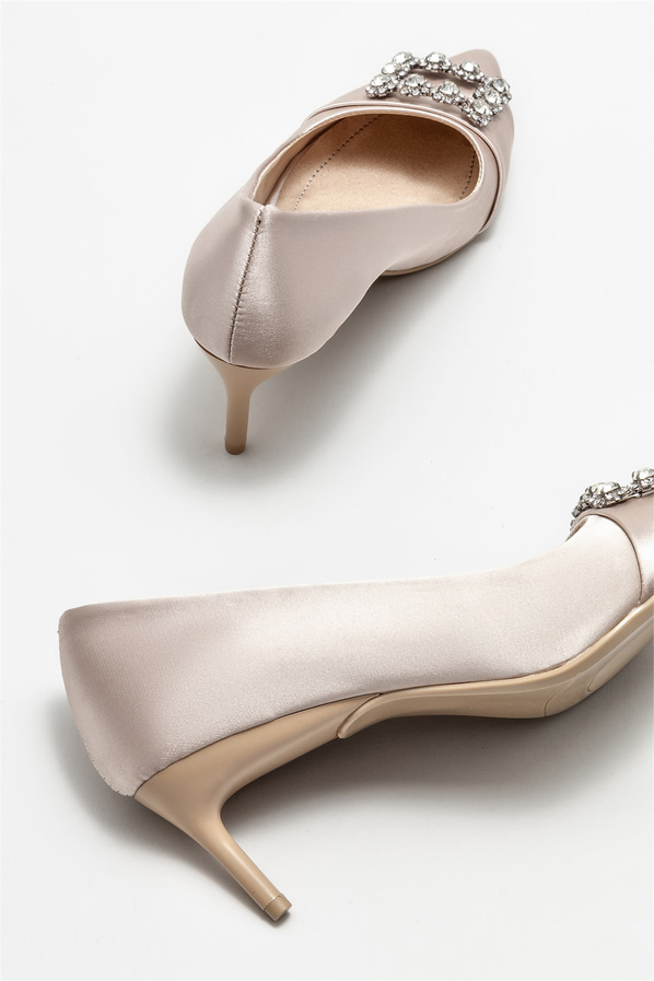 Bej topuklu kadın ayakkabı - Elle Shoes
