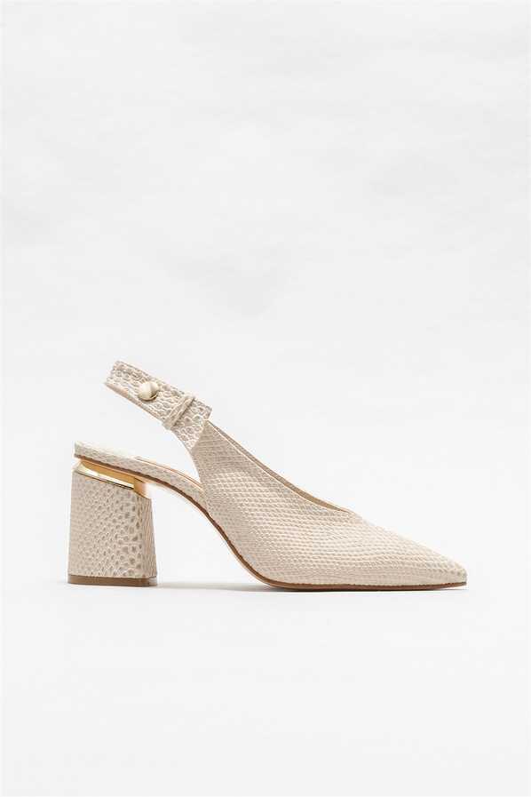 Bej topuklu kadın ayakkabı - Elle Shoes