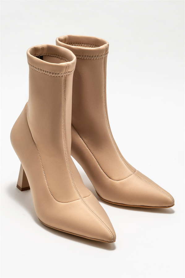 Bej topuklu kadın bot - Elle Shoes