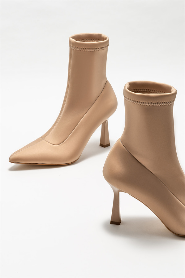 Bej topuklu kadın bot - Elle Shoes