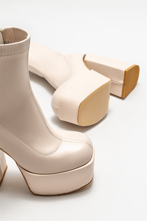 Bej topuklu kadın bot - Elle Shoes