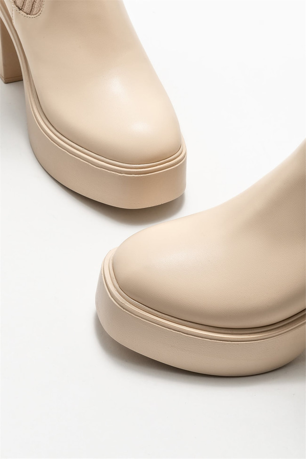 Bej topuklu kadın bot - Elle Shoes