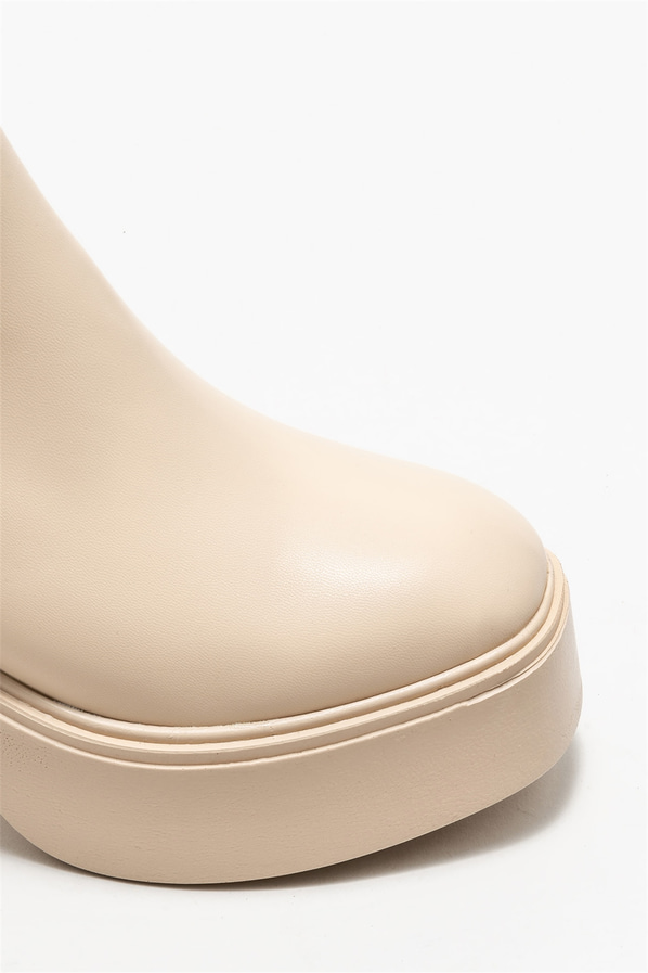 Bej topuklu kadın bot - Elle Shoes