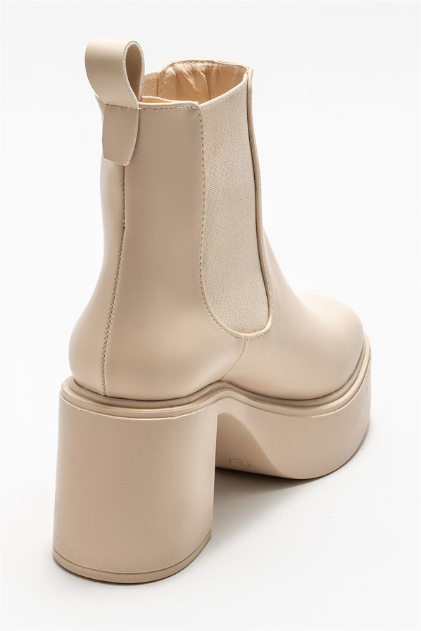 Bej topuklu kadın bot - Elle Shoes