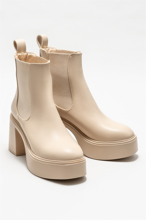 Bej topuklu kadın bot - Elle Shoes