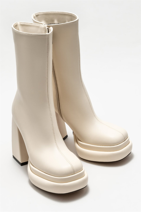 Bej topuklu kadın bot - Elle Shoes