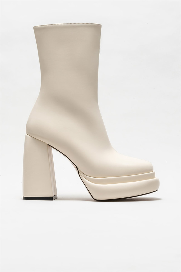Bej topuklu kadın bot - Elle Shoes