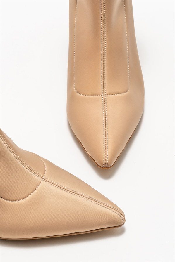 Bej topuklu kadın bot - Elle Shoes
