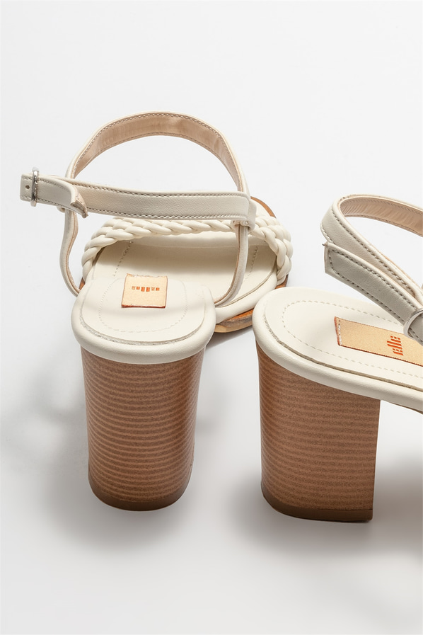 Bej topuklu kadın sandalet - Elle Shoes