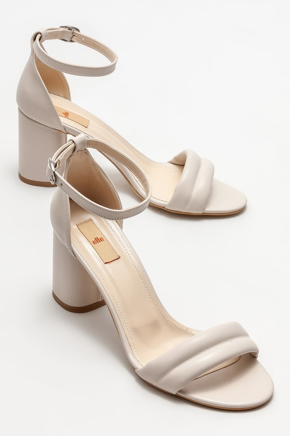 Bej topuklu kadın sandalet - Elle Shoes