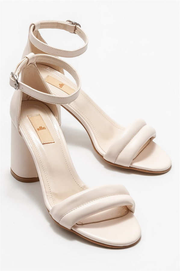 Bej topuklu kadın sandalet - Elle Shoes