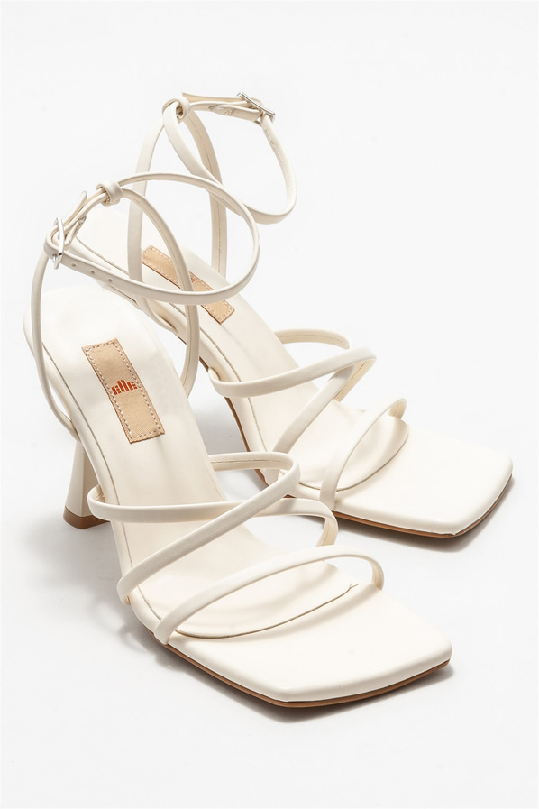 Bej topuklu kadın sandalet - Elle Shoes