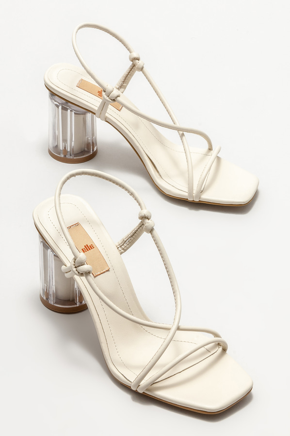 Bej topuklu kadın sandalet - Elle Shoes