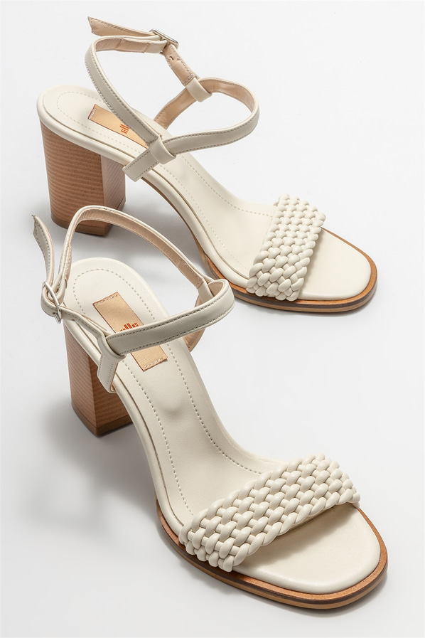 Bej topuklu kadın sandalet - Elle Shoes