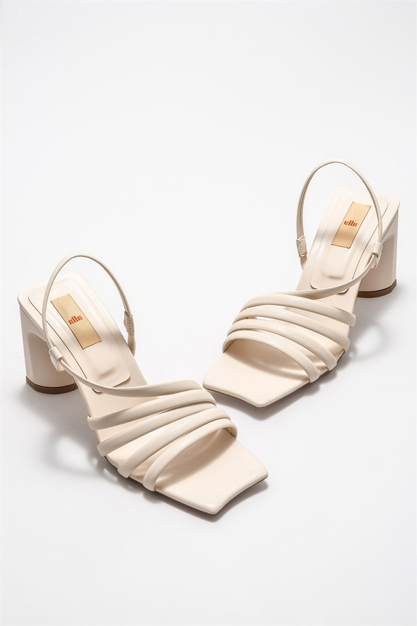 Bej topuklu kadın sandalet - Elle Shoes