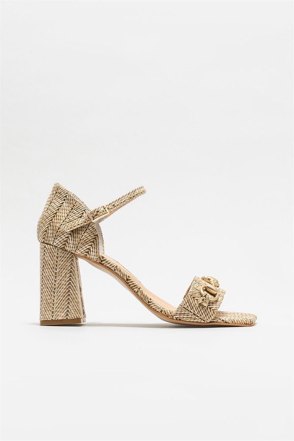 Bej topuklu kadın sandalet - Elle Shoes