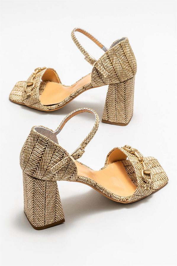 Bej topuklu kadın sandalet - Elle Shoes