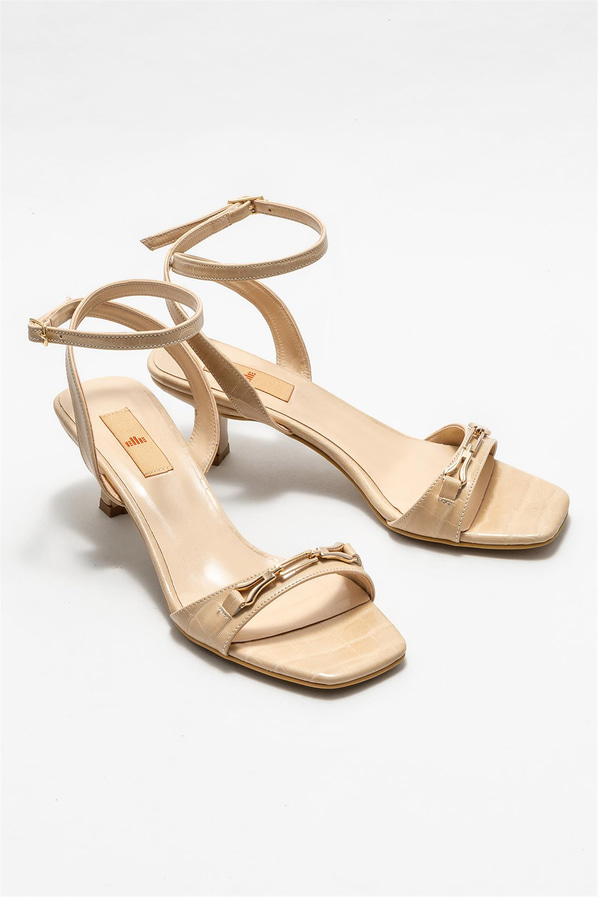 Bej topuklu kadın sandalet - Elle Shoes