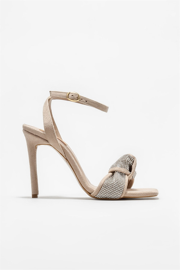 Bej topuklu kadın sandalet - Elle Shoes