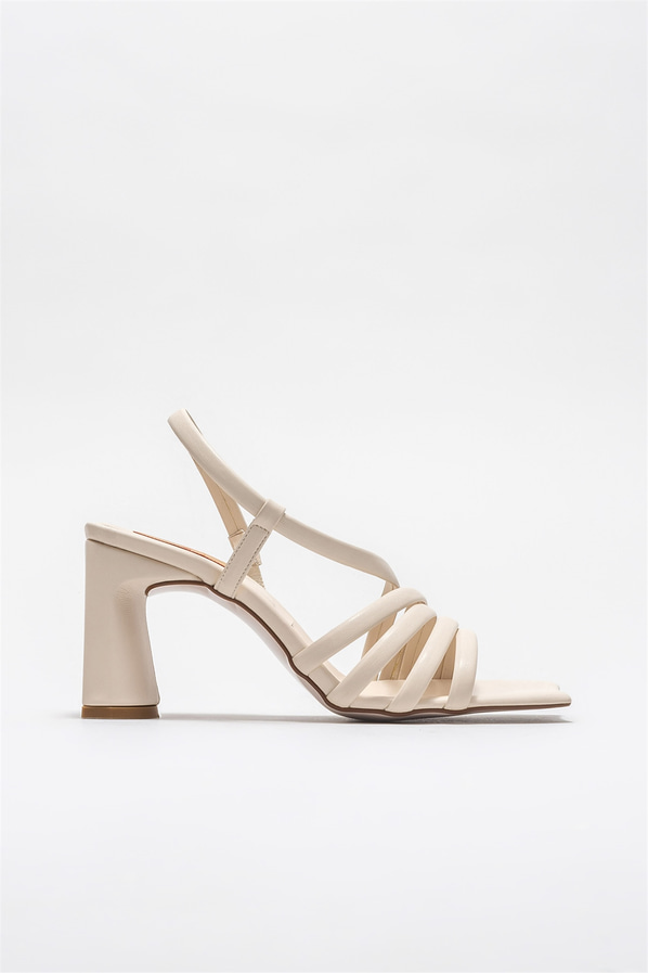 Bej topuklu kadın sandalet - Elle Shoes