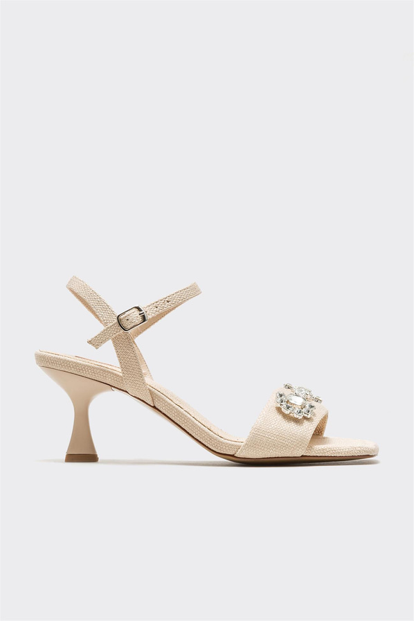 Bej topuklu kadın sandalet - Elle Shoes