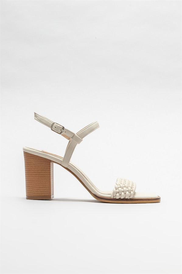 Bej topuklu kadın sandalet - Elle Shoes