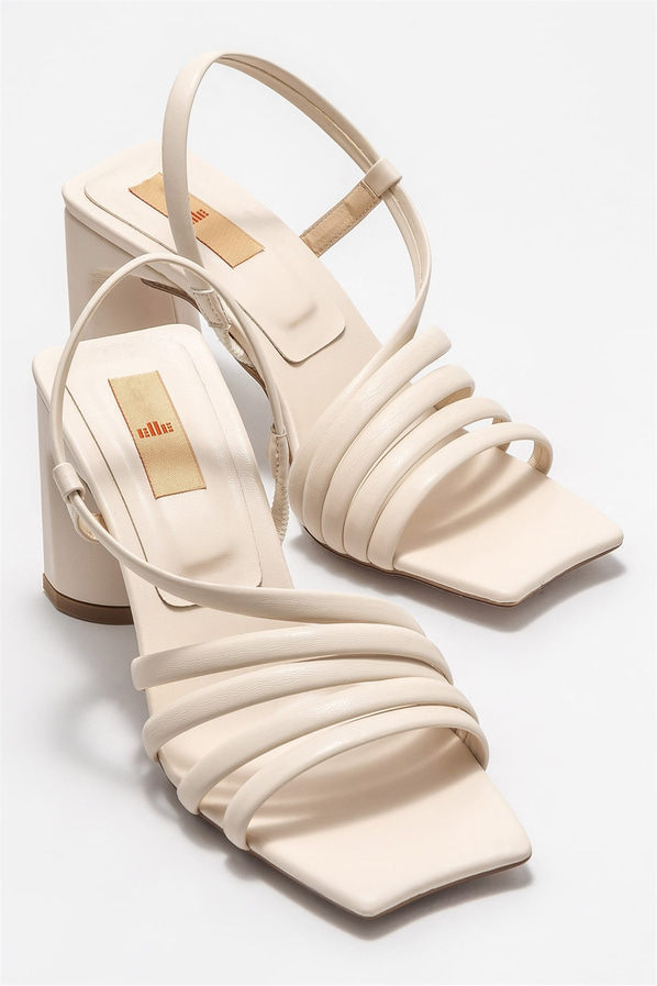 Bej topuklu kadın sandalet - Elle Shoes