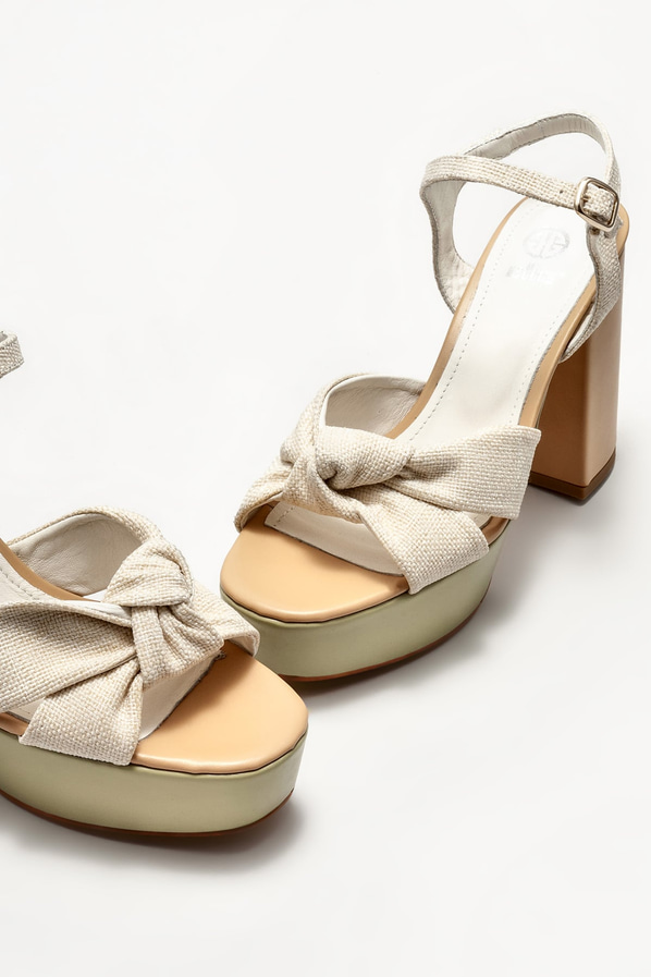 Bej topuklu kadın sandalet - Elle Shoes