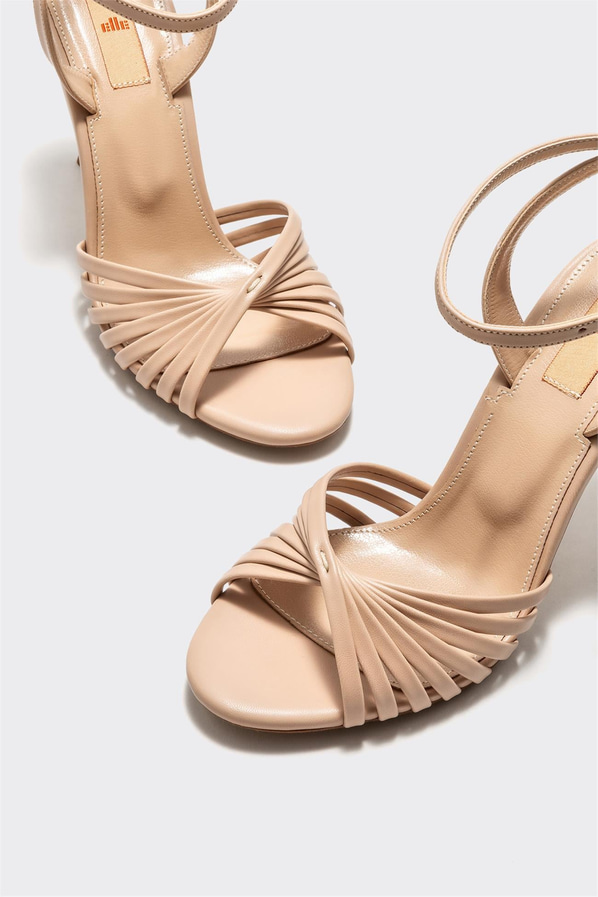 Bej topuklu kadın sandalet - Elle Shoes